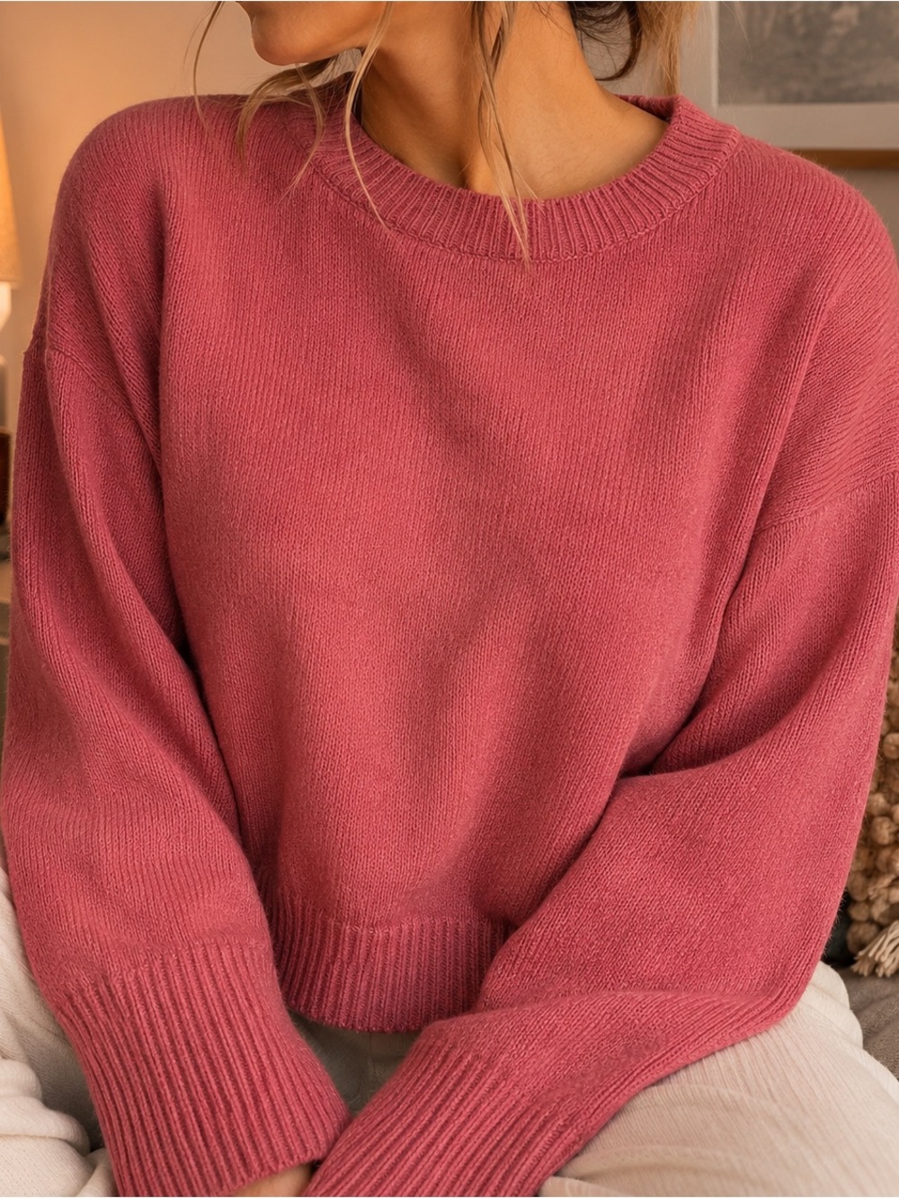 Medium CeCe Rose Pink Crewneck Sweater Oversized Knit